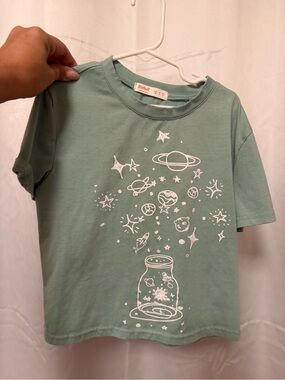 ROMWE Mint Green Short Sleeve Tee with White Space Jar Graphic